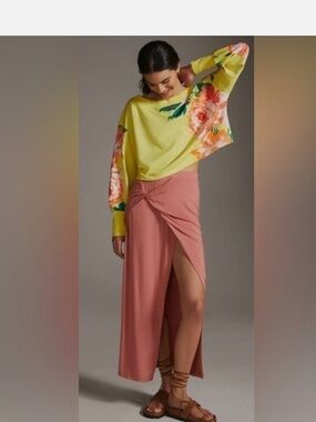 Daily Practice by Anthropologie Wide Neck Floral Print Sweatshirt crop Yellow XS